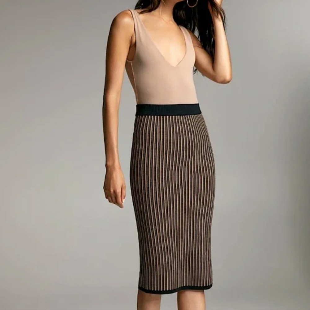 Babaton Constant Camel Black Sculpt Knitted Skirt